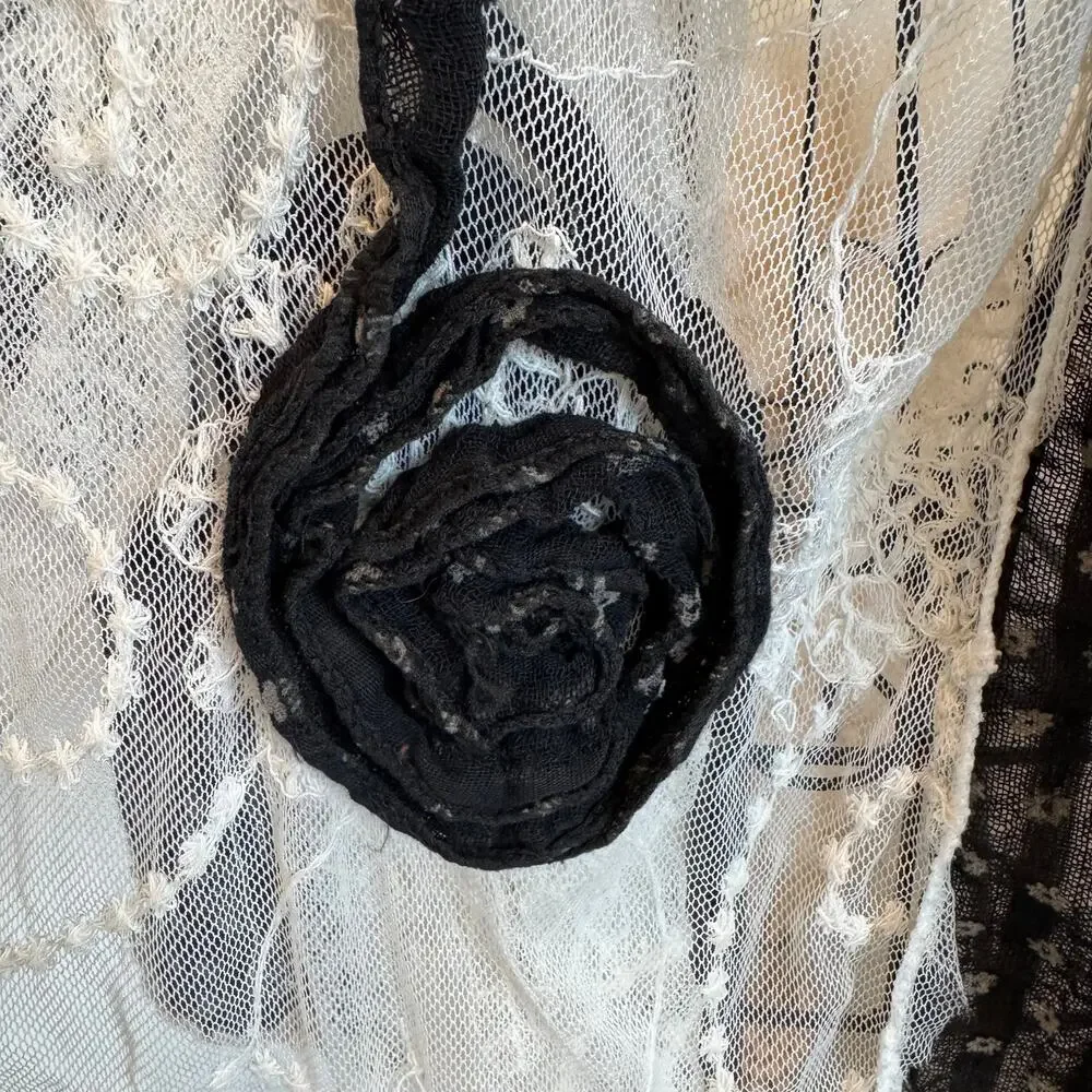 Vintage Cottagecore Lace Mesh Rosette Wrap Scarf Boho Shabby Chic